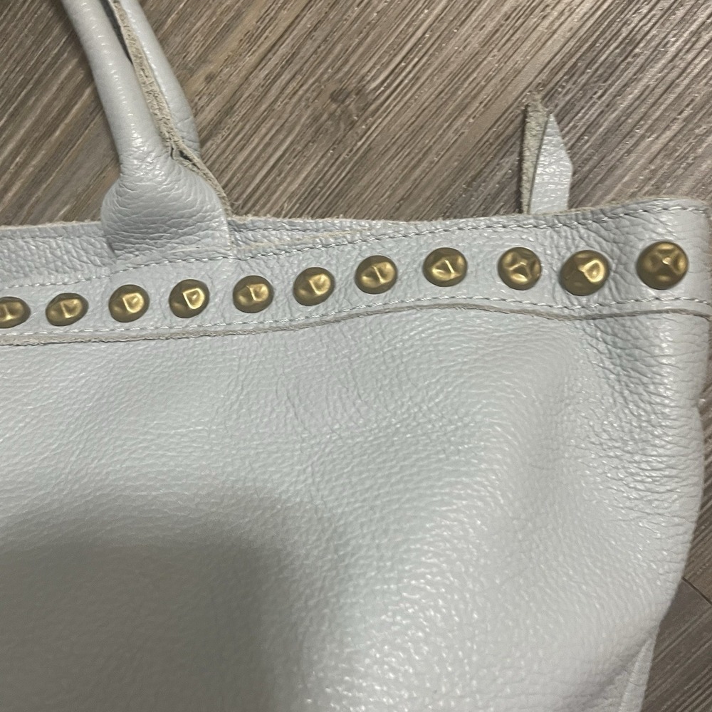 BORSE IN PELLE Large Soft Italian Sauvage Leather Tote Bag Studs Blue D-Rings - Picture 3 of 16